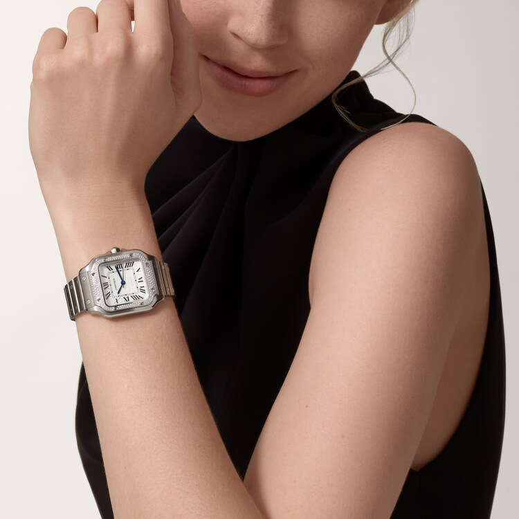 Unworn Cartier Santos de Cartier, Stainless Steel, 35.1mm, Ref# W4SA0005, Watch on hand