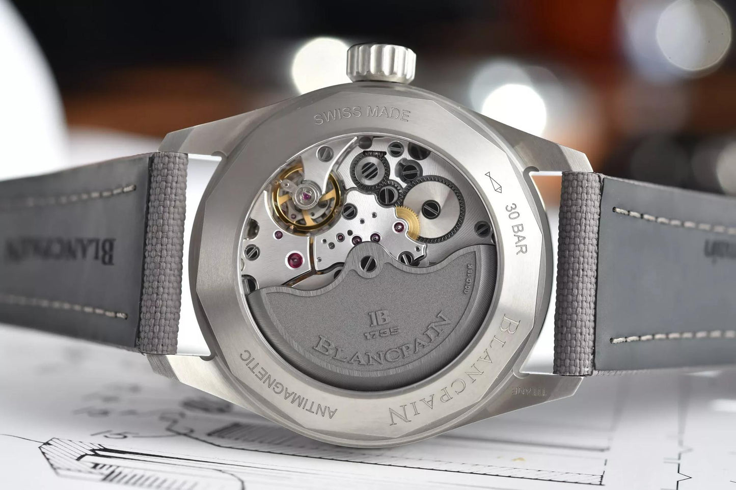 Unworn Blancpain Fifty Fathoms Bathyscaphe, Titanium and Ceramic, 43mm, Ref# 5000-1210-G52A, back