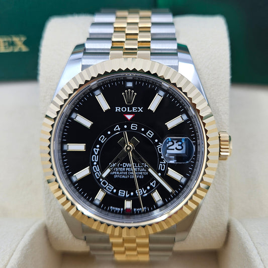 Pre-owned Rolex Sky-Dweller, 42mm, Oystersteel and 18k Yellow Gold, Black, Jubilee, Ref# 336933-0004