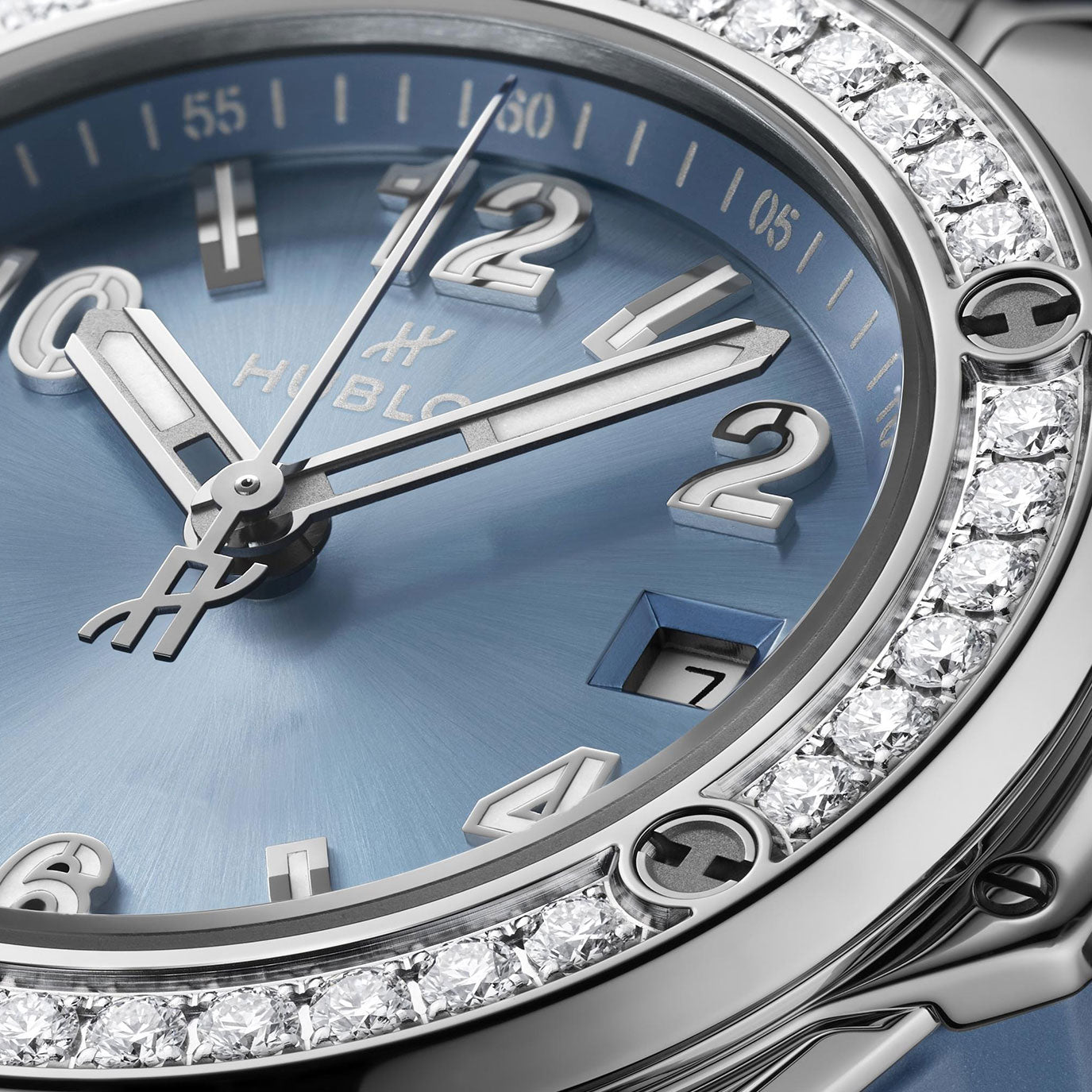 Unworn, Hublot Big Bang One Click Steel Coal Blue Diamonds, Ref# 485.SX.717B.RX.1204, box and papers.