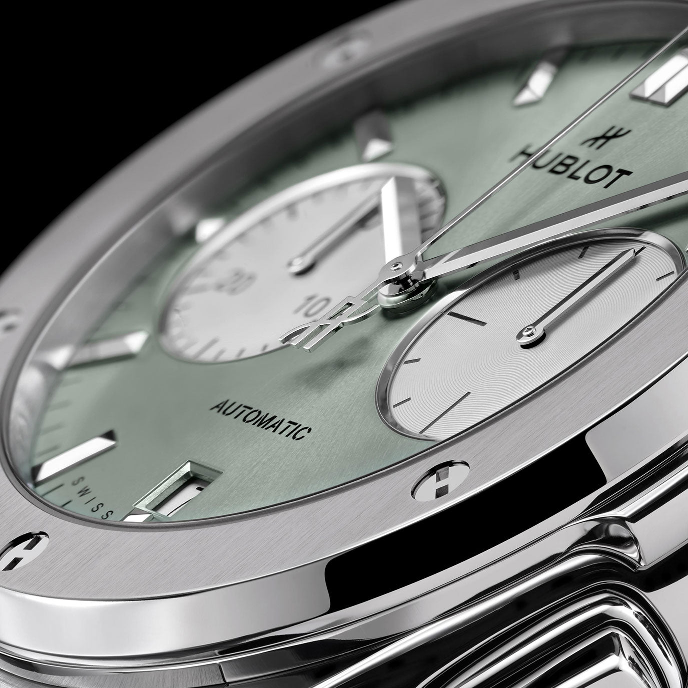 Unworn, Hublot Classic Fusion Chronograph Titanium Sage Green, Ref# 521.NX.891G.NR, box and papers.