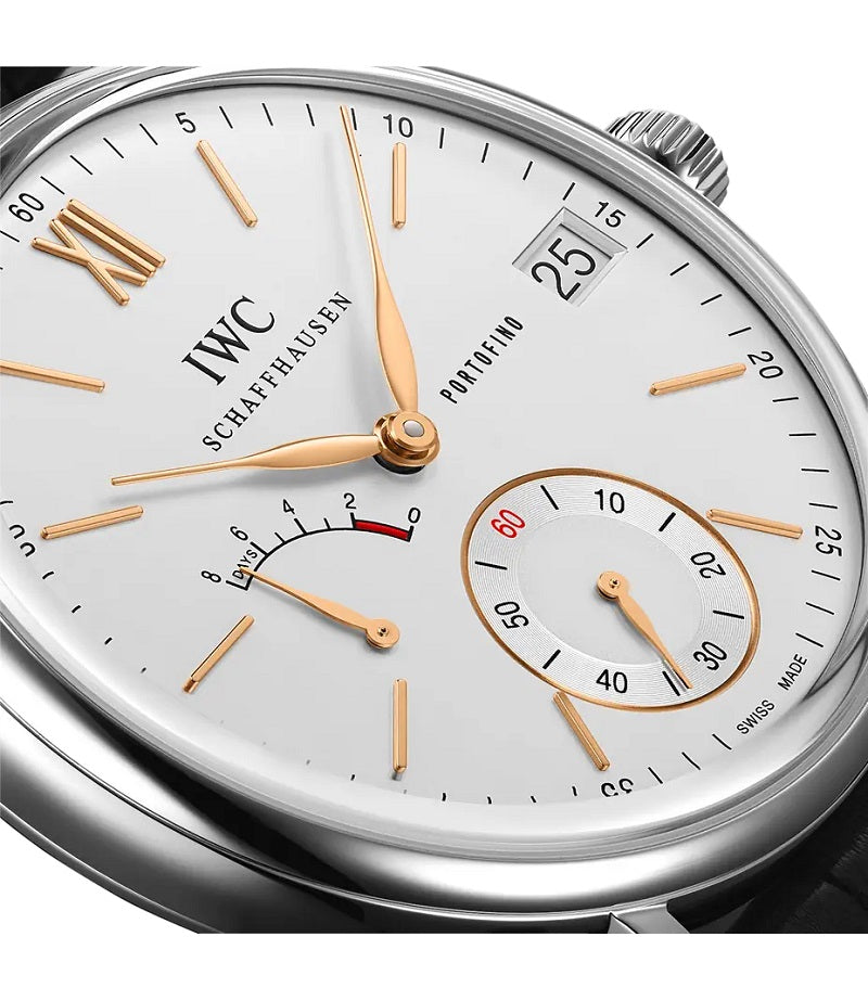 IWC Portofino Hand-Wound Eight Days, Stainless Steel, 45mm, Ref# IW510103, hands and markers