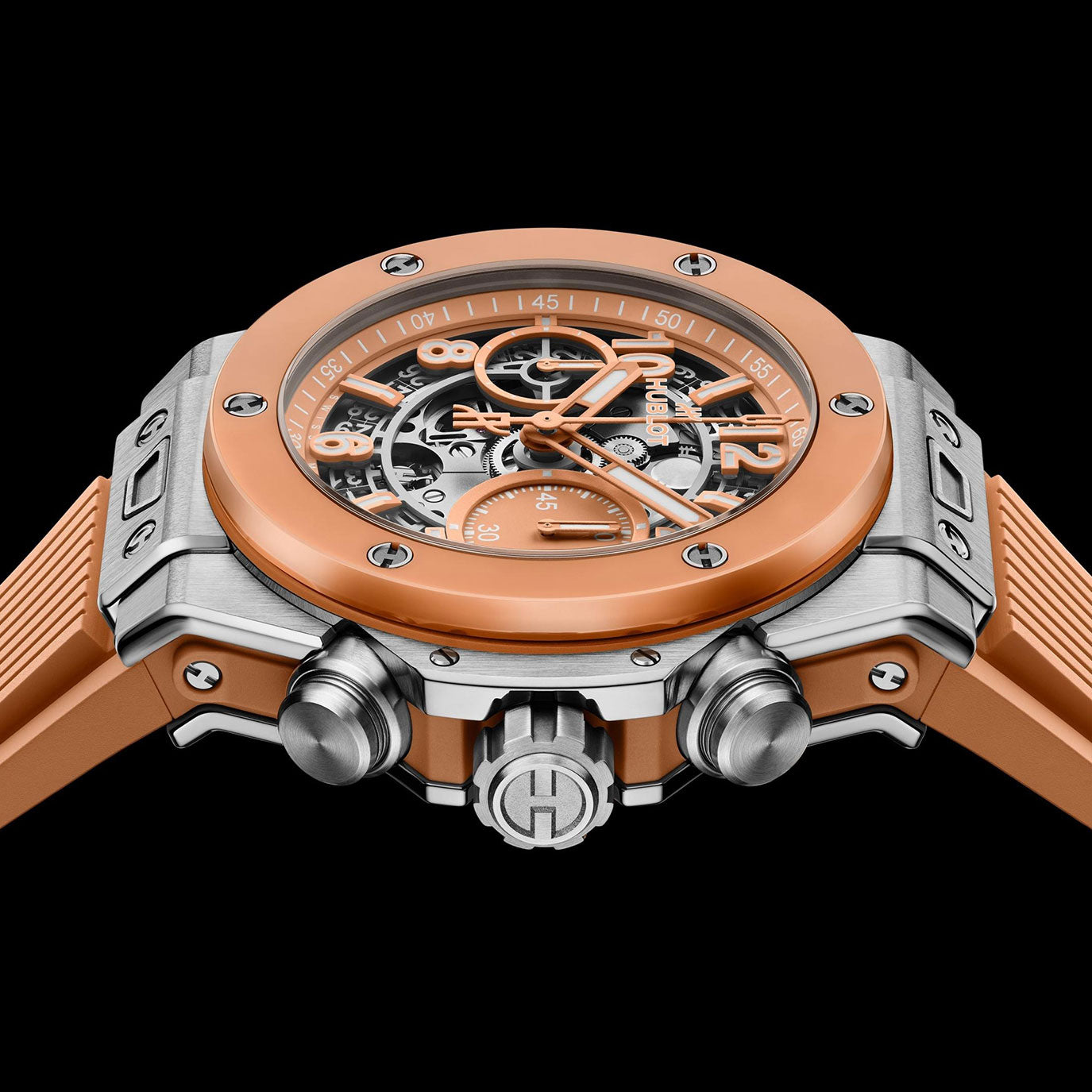 Unworn Hublot Big Bang Titanium Peach Ceramic, Ref# 441.NCU.5920.RX, box and papers.