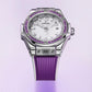 Unworn Hublot Big Bang Joyful Steel Purple, Ref# 485.SV.2210.RX.1205, box and papers.