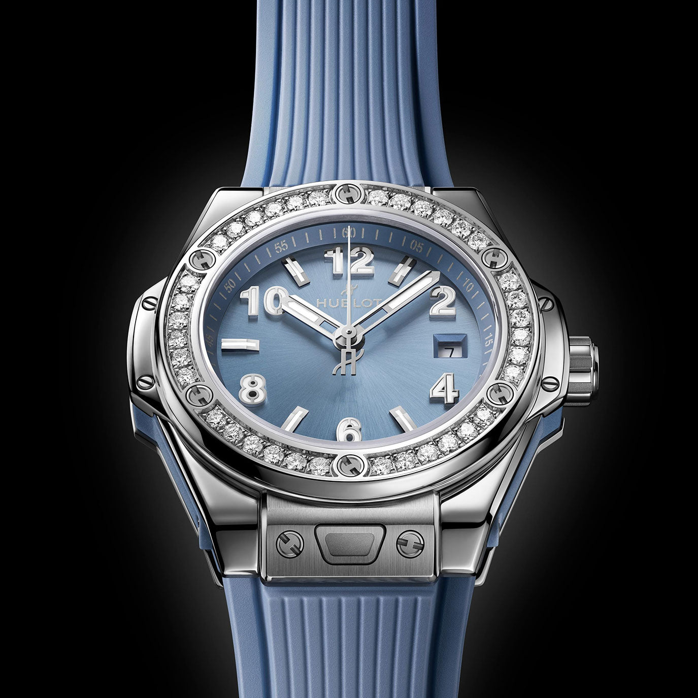 Unworn, Hublot Big Bang One Click Steel Coal Blue Diamonds, Ref# 485.SX.717B.RX.1204, box and papers.