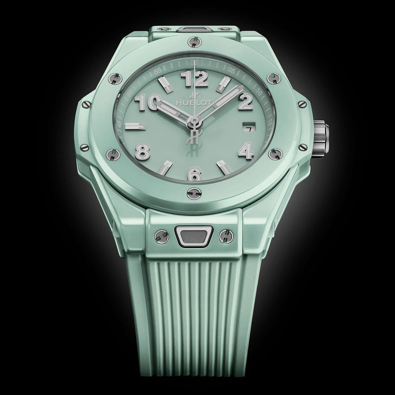 Unworn Hublot Big Bang Mint Green Ceramic, Ref# 485.GS.5271.RX, box and papers.