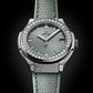 Unnworn, Hublot Classic Fusion Titanium Sage Green Diamonds, Ref# 581.NX.891G.NR.1104, box and papers.