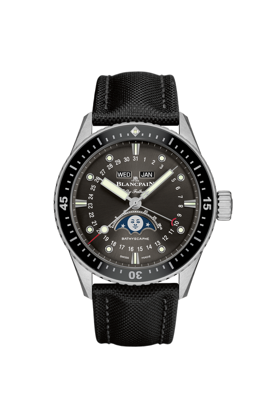 Unworn Blancpain Fifty Fathoms Bathyscaphe Quantième Complet Phases de Lune, Stainless Steel, 43mm, Ref# 5054-1110-B52A
