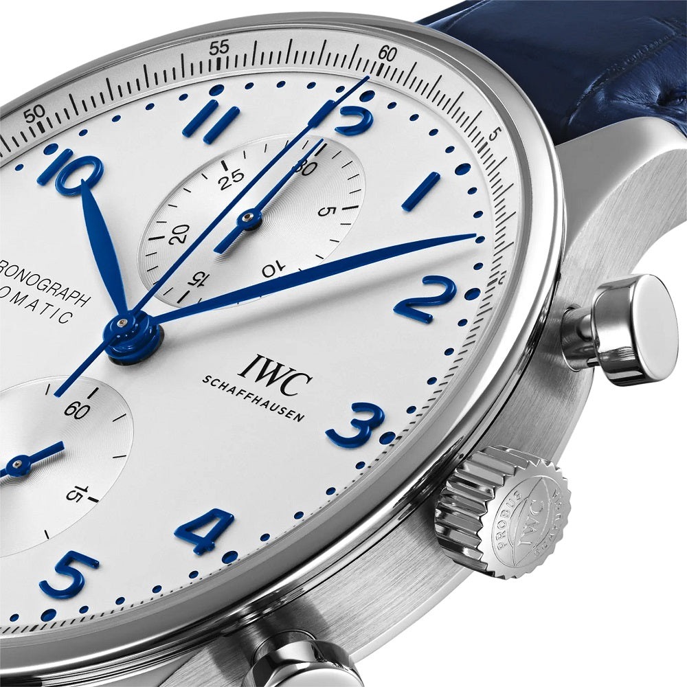 IWC Portugieser Chronograph, Stainless steel, 41 mm, Ref# IW371605, Crown and buttons