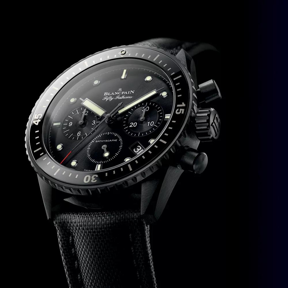 Unworn Blancpain Fifty Fathoms Bathyscaphe Chronographe Flyback, Black ceramic, 43.6mm, Ref# 5200-0130-B52A, Main view