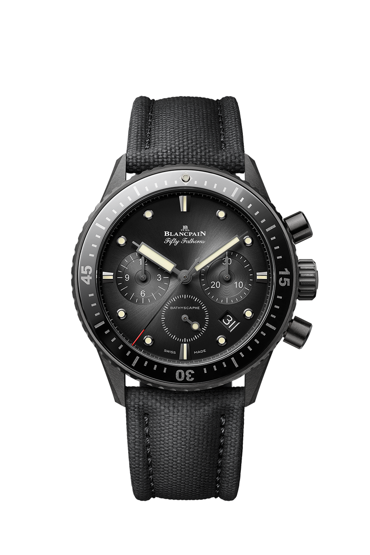 Unworn Blancpain Fifty Fathoms Bathyscaphe Chronographe Flyback, Black ceramic, 43.6mm, Ref# 5200-0130-B52A