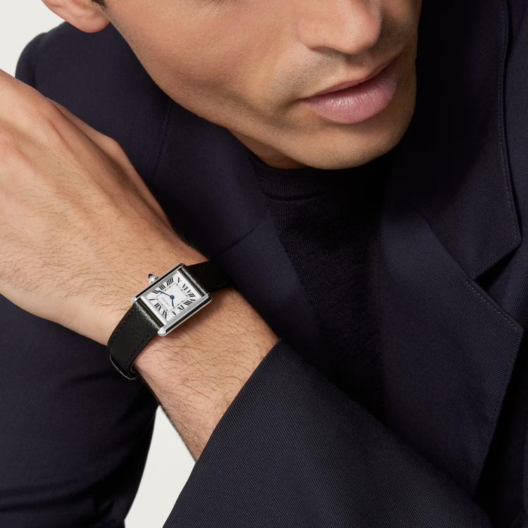 Unworn Cartier Tank Must SolarBeat™ de Cartier, Small Stainless Steel, 29.5mm x 22mm, Ref# WSTA0060, watch on hand