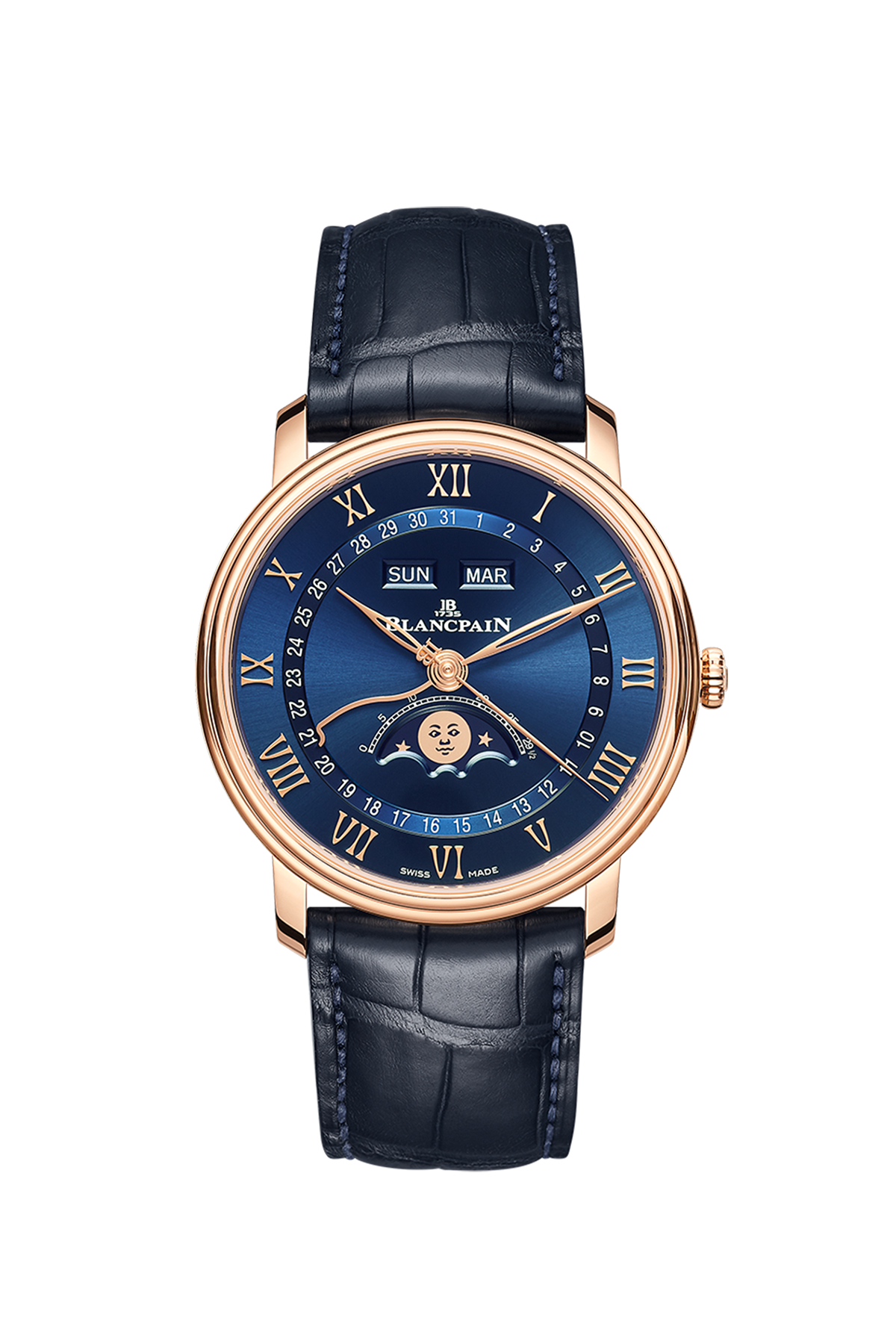 Unworn Blancpain Villeret Ultra Slim Moonphase and Complete Calender, 18k Red Gold, 40 mm, Ref# 6654-3640-55B