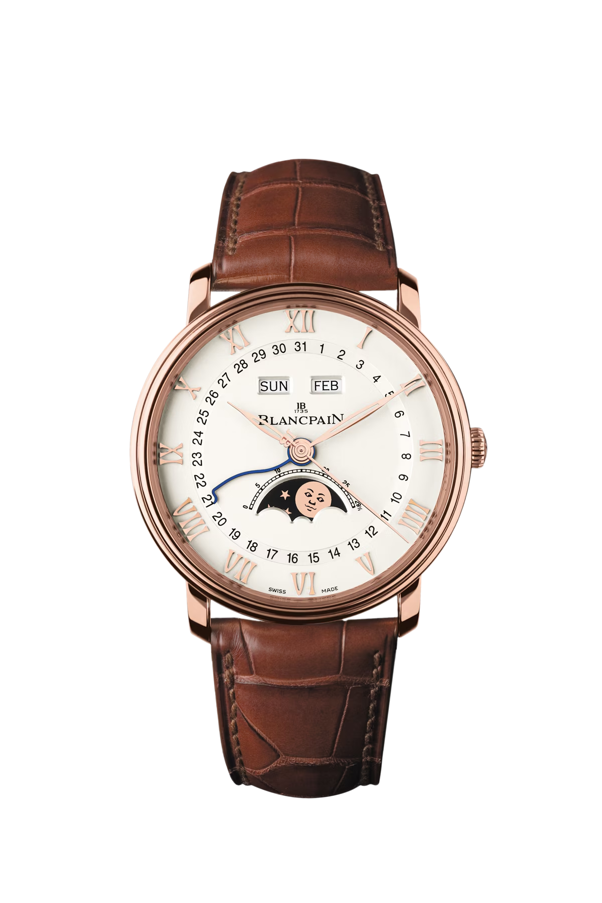 Unworn Blancpain Villeret Ultra Slim Moonphase and Complete Calender, 18k Red Gold, 40 mm, Ref# 6654-3640-55B