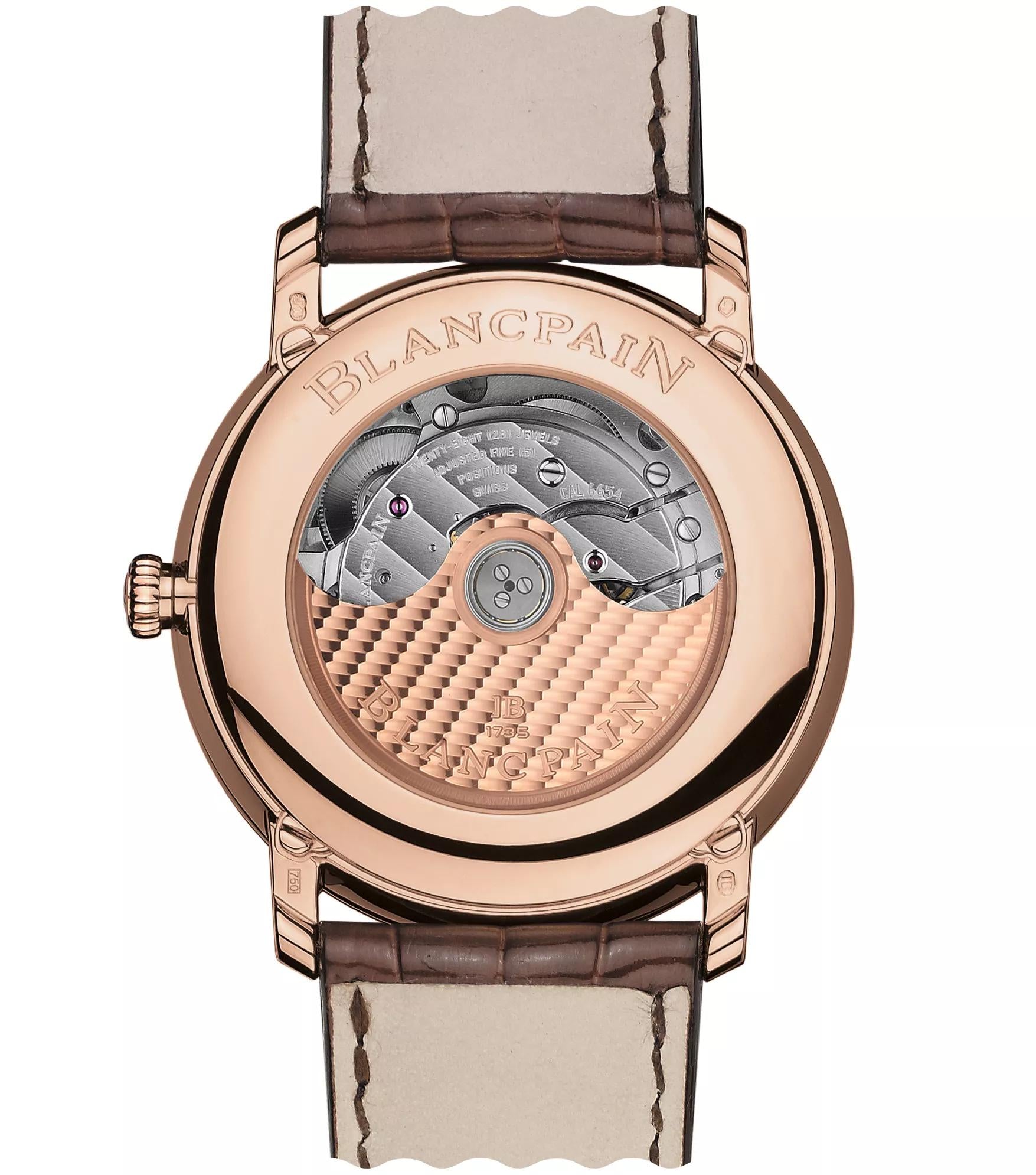 Unworn Blancpain Villeret Ultra Slim Moonphase and Complete Calender, 18k Red Gold, 40 mm, Ref# 6654-3640-55B, Back