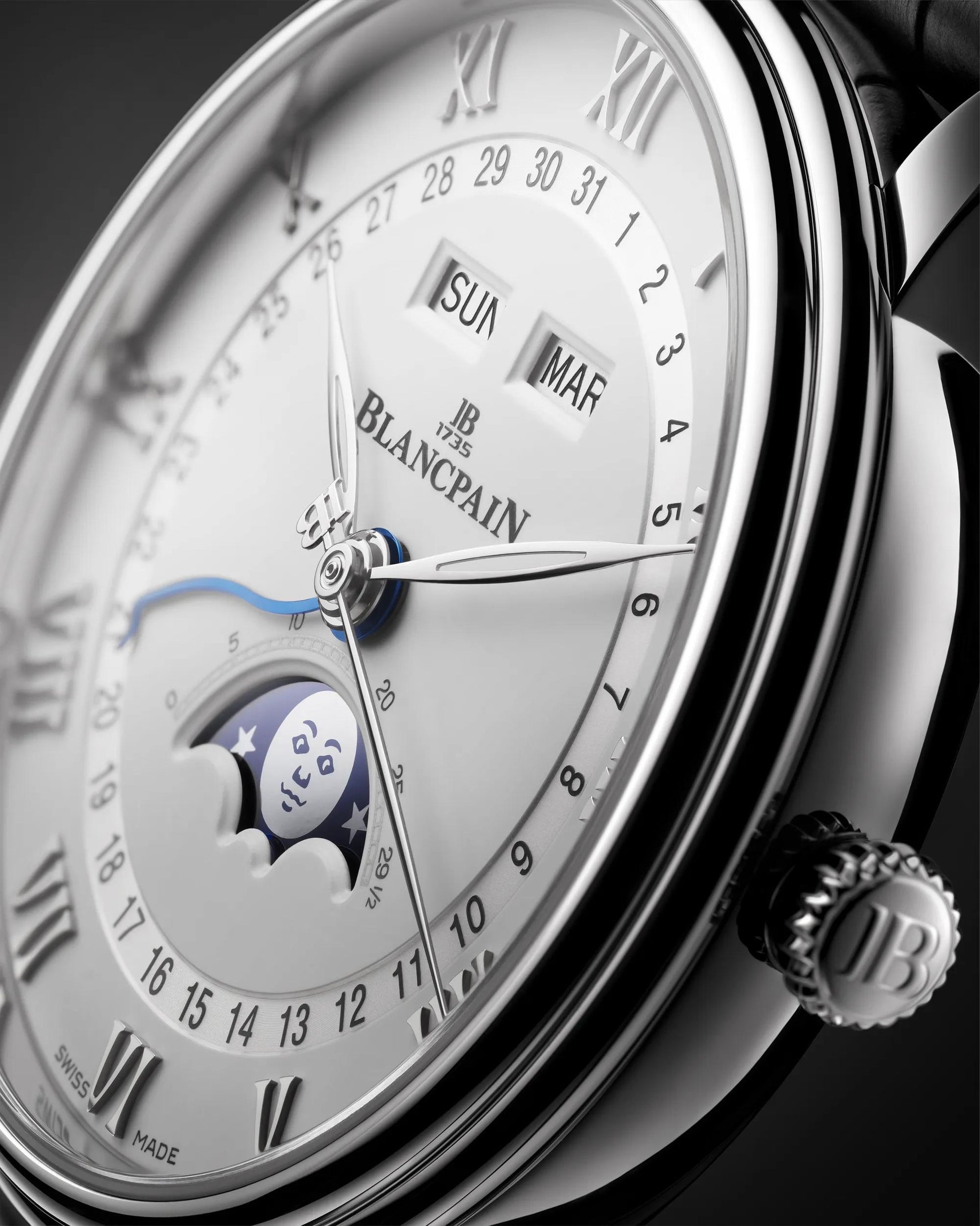 Unworn Blancpain Villeret Ultra Slim Moonphase and Complete Calender, Stainless Steel, 40 mm, Ref# 6654A-1127-55B, Cron