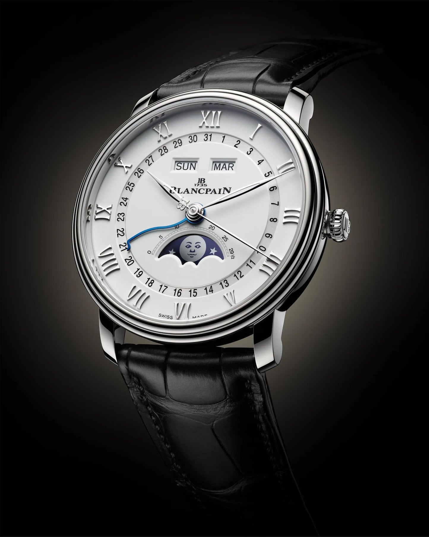 Unworn Blancpain Villeret Ultra Slim Moonphase and Complete Calender, Stainless Steel, 40 mm, Ref# 6654A-1127-55B, Main view