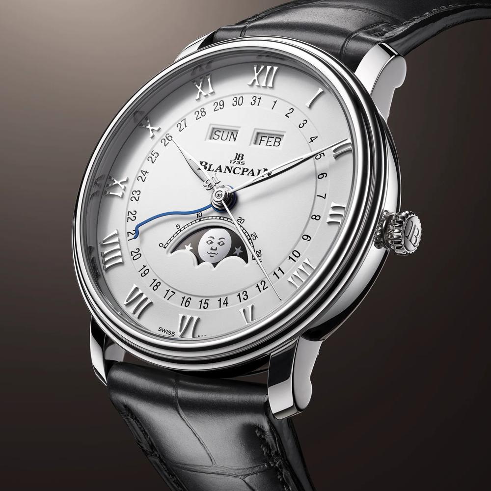 Unworn Blancpain Villeret SS Ultra Slim Moonphase and Complete Calender, Stainless Steel, 40 mm, Ref# 6654-1127-55B, Main view