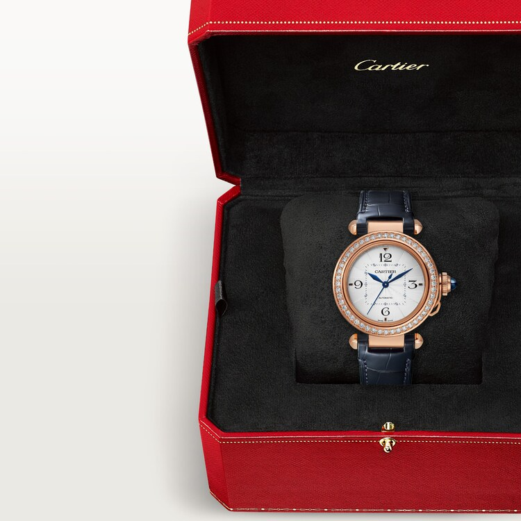 Unworn Cartier Pasha de Cartier, 18k Rose Gold with Diamond-set, 35mm, Ref# WJPA0012, Watch in box