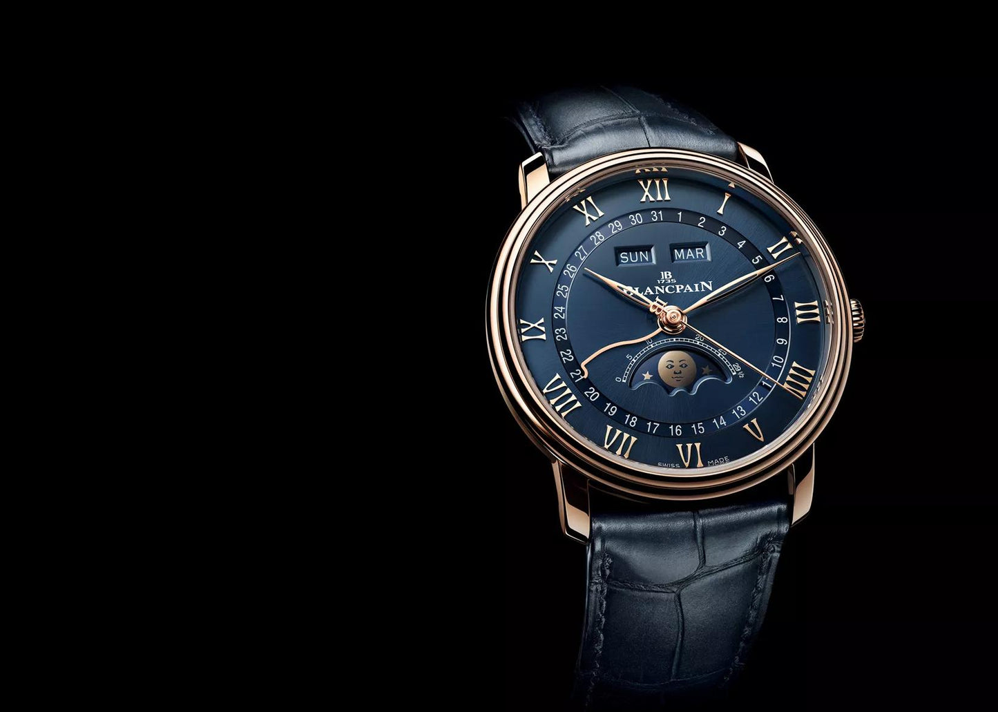 Unworn Blancpain Villeret Ultra Slim Moonphase and Complete Calender, 18k Red Gold, 40 mm, Ref# 6654-3640-55B, Main view