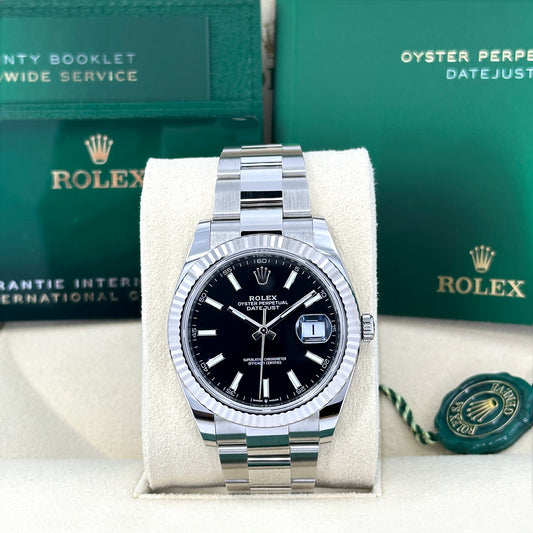 Rolex Datejust 41 Oystersteel and 18k White Gold 41mm Bright Black Dial Oyster, Ref#126334-0017, Complete, 2022