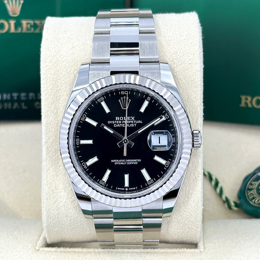 Rolex Datejust 41 Oystersteel and 18k White Gold 41mm Bright Black Dial Oyster, Ref#126334-0017.