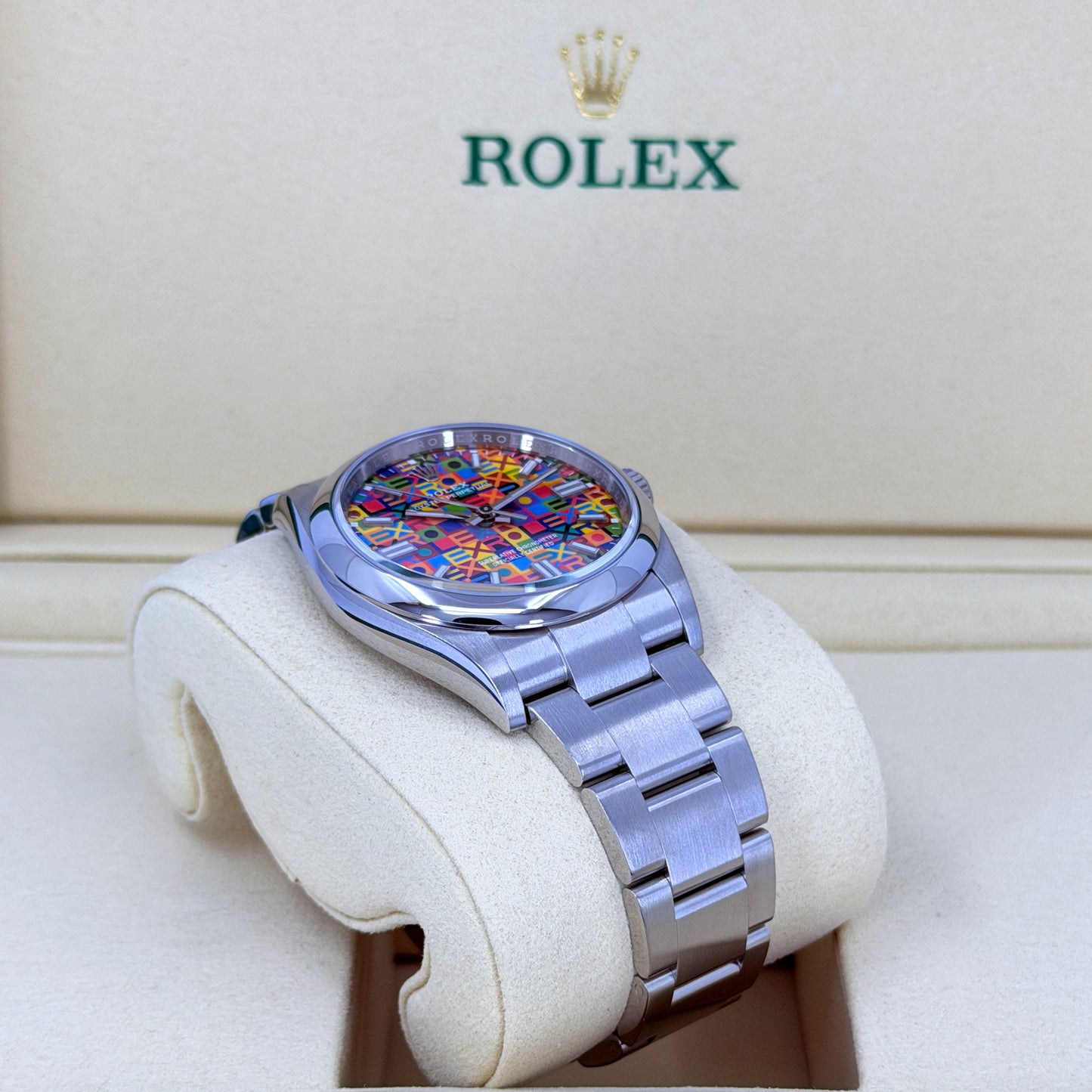 Unworn 2026, Rolex Oyster Perpetual 36, Oystersteel, 36mm, Multicoloured Jubilee motif dial, Domed Oyster, Ref# 126000-0016, box and papers