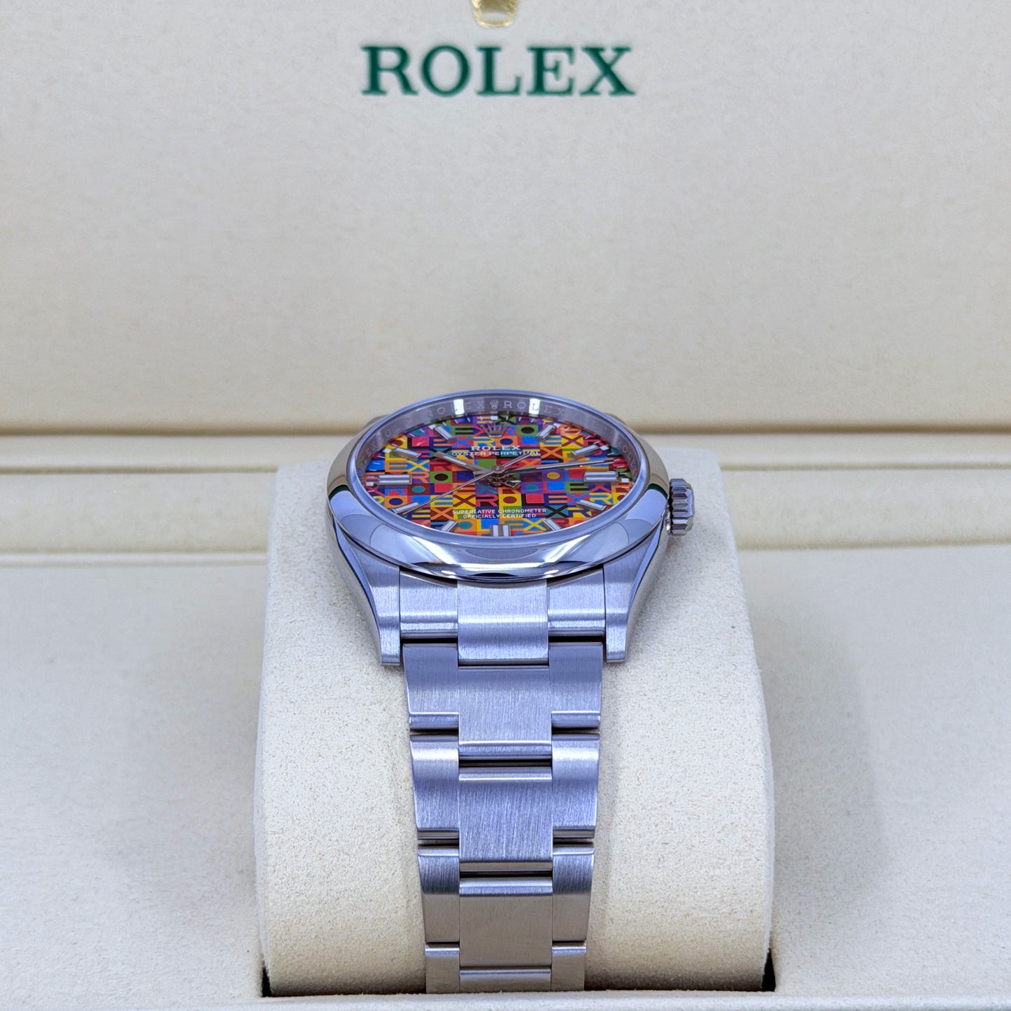 Unworn 2026, Rolex Oyster Perpetual 36, Oystersteel, 36mm, Multicoloured Jubilee motif dial, Domed Oyster, Ref# 126000-0016, box and papers