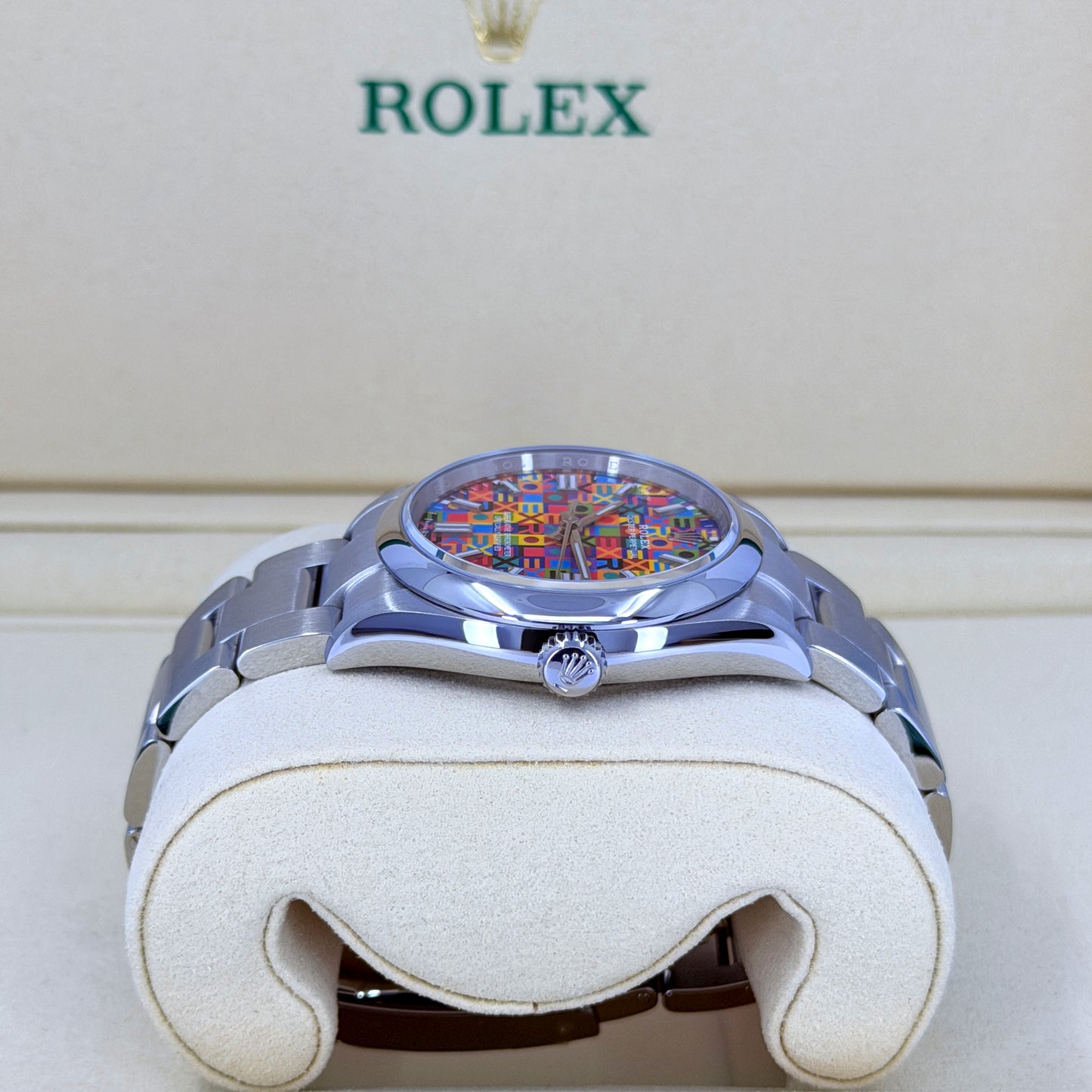 Unworn 2026, Rolex Oyster Perpetual 36, Oystersteel, 36mm, Multicoloured Jubilee motif dial, Domed Oyster, Ref# 126000-0016, box and papers