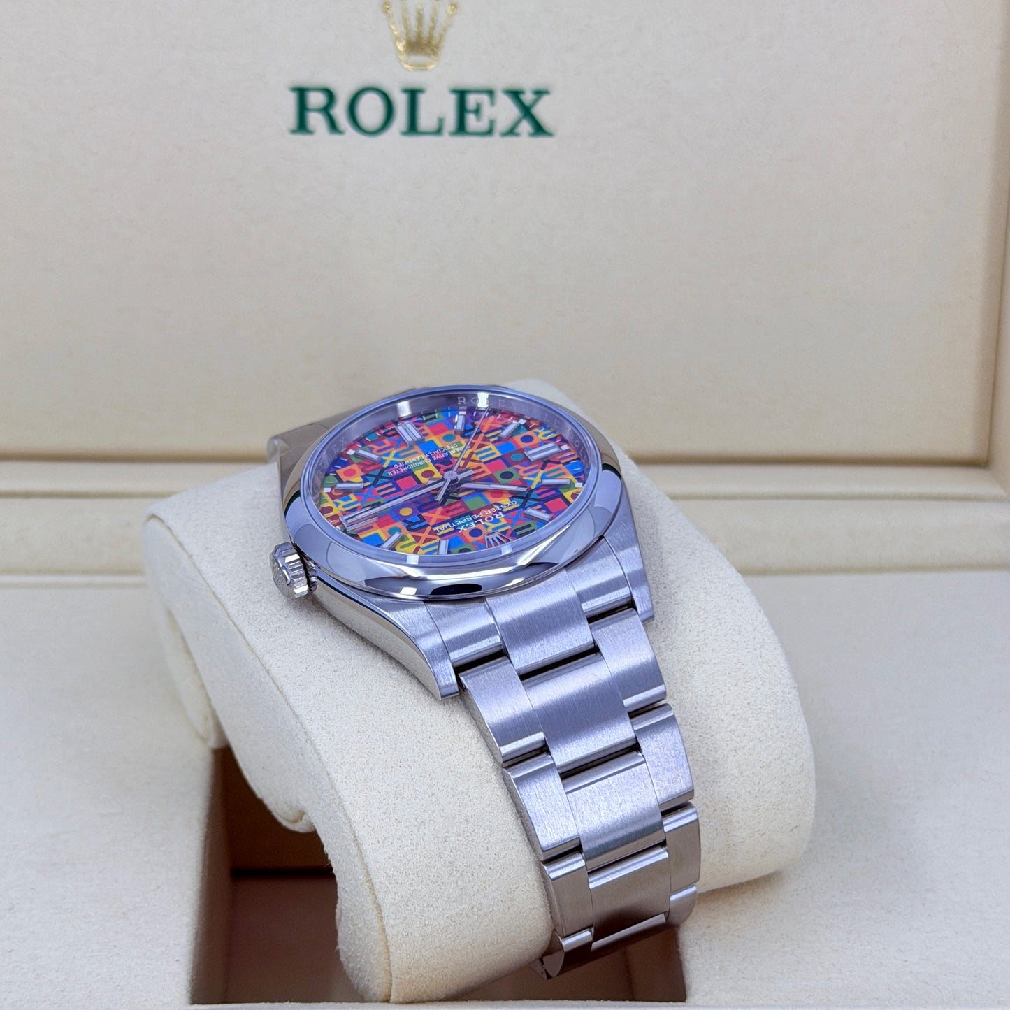 Unworn 2026, Rolex Oyster Perpetual 36, Oystersteel, 36mm, Multicoloured Jubilee motif dial, Domed Oyster, Ref# 126000-0016, box and papers