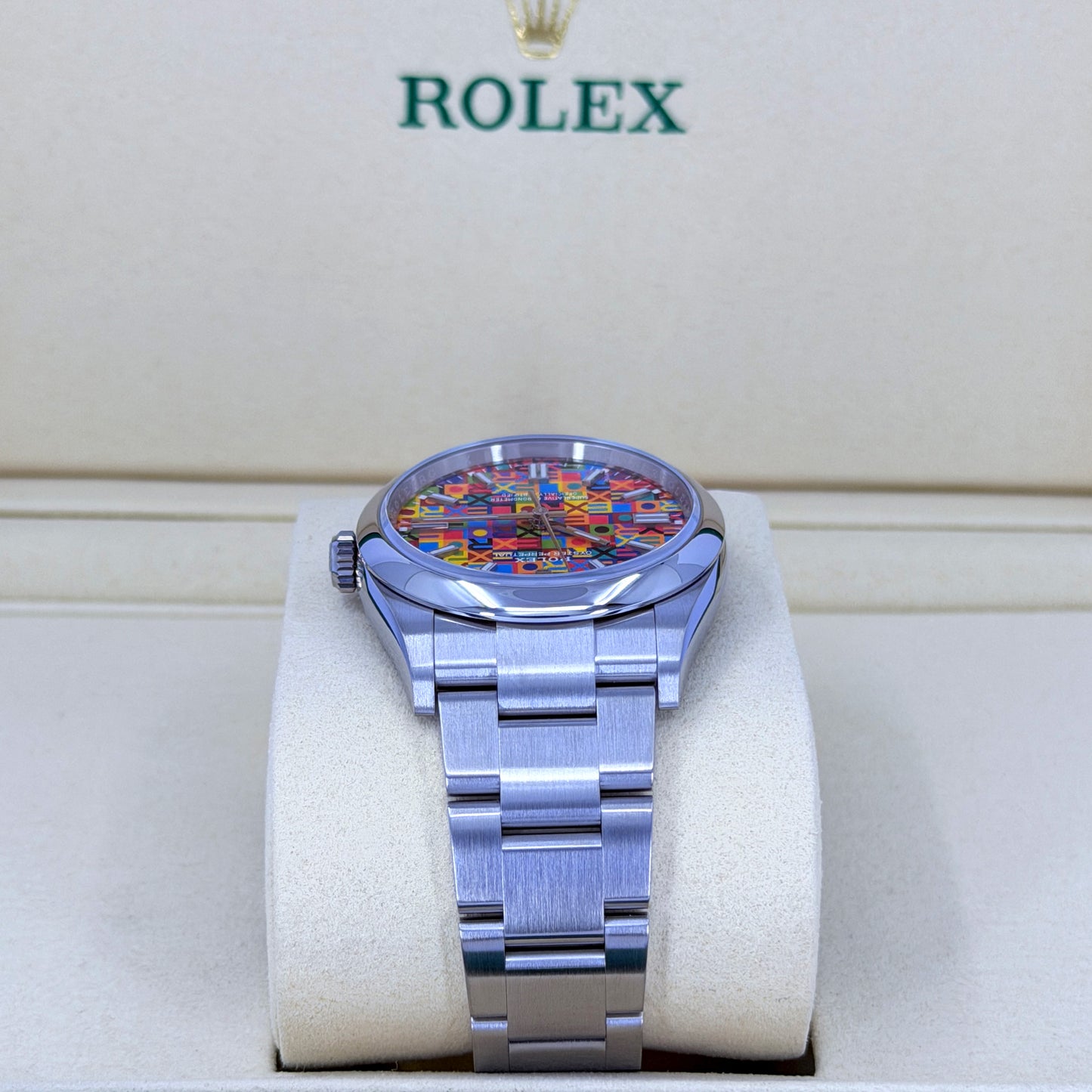 Unworn 2026, Rolex Oyster Perpetual 36, Oystersteel, 36mm, Multicoloured Jubilee motif dial, Domed Oyster, Ref# 126000-0016, box and papers
