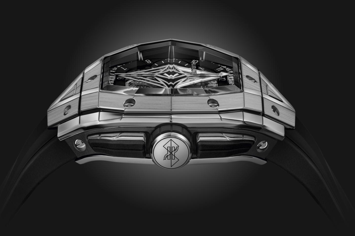 Hublot, Spirit of Big Bang Sang Bleu Titanium, 42mm, Limited Edition, Ref# 648.NX.0107.RX.MXM23, Crown