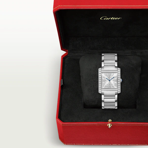 Unworn Cartier Tank Francaise, Stainless Steel, Diamonds, 32mm x 27mm, Ref# W4TA0021, Watc in box