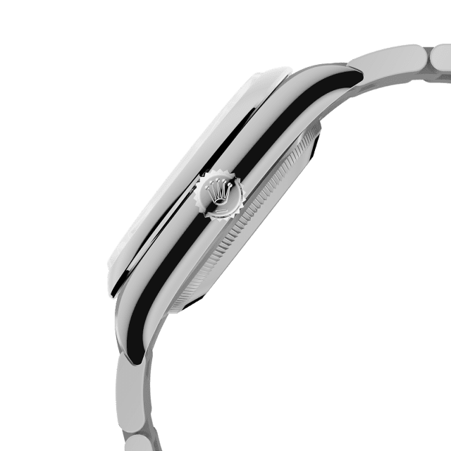 Unworn 2025, Rolex Oyster Perpetual, Oystersteel 41mm, Black dial, Domed Oyster, Ref# 134300-0008, box and papers, Right