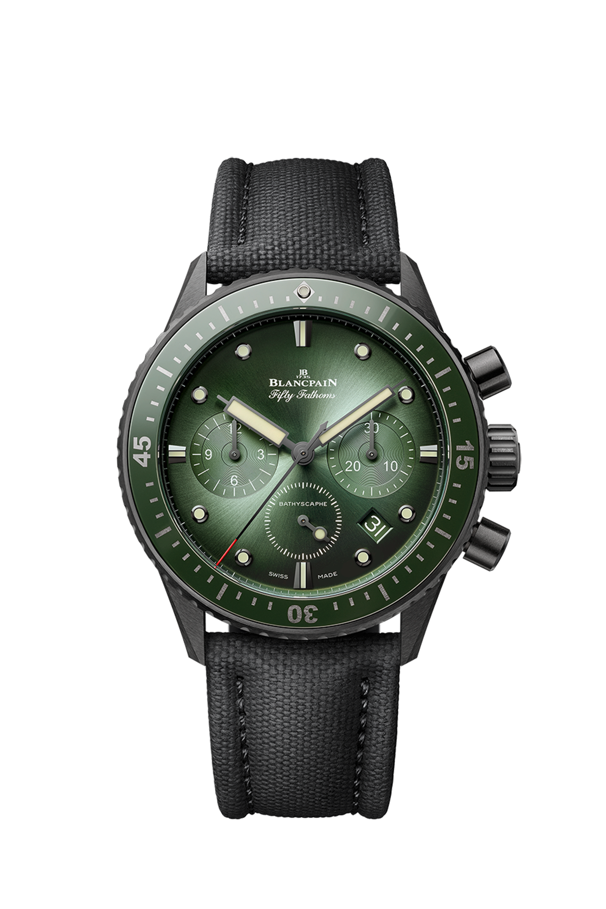 Unworn Blancpain Fifty Fathoms Bathyscaphe Chronographe Flyback, Black ceramic, 43.6mm, Ref# 5200-0153-B52A