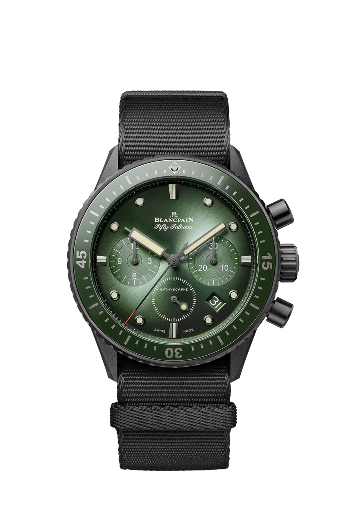 Unworn Blancpain Fifty Fathoms Bathyscaphe Chronographe Flyback, Black ceramic, 43.6mm, Ref# 5200-0153-NABA