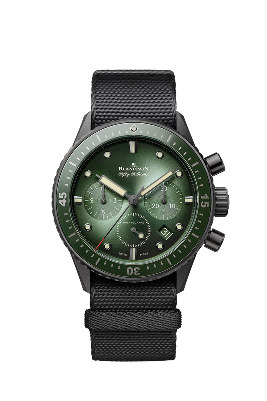 Unworn Blancpain Fifty Fathoms Bathyscaphe Chronographe Flyback, Black ceramic, 43.6mm, Ref# 5200-0153-NABA