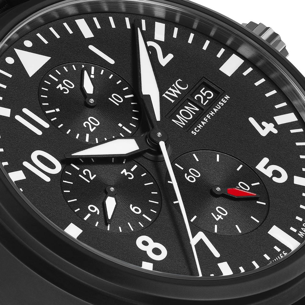 IWC Pilot’s Watch Chronograph TOP GUN, Ceramic and Titanium, 44.5mm, Ref# IW388309, Sub-dials,markers and hands