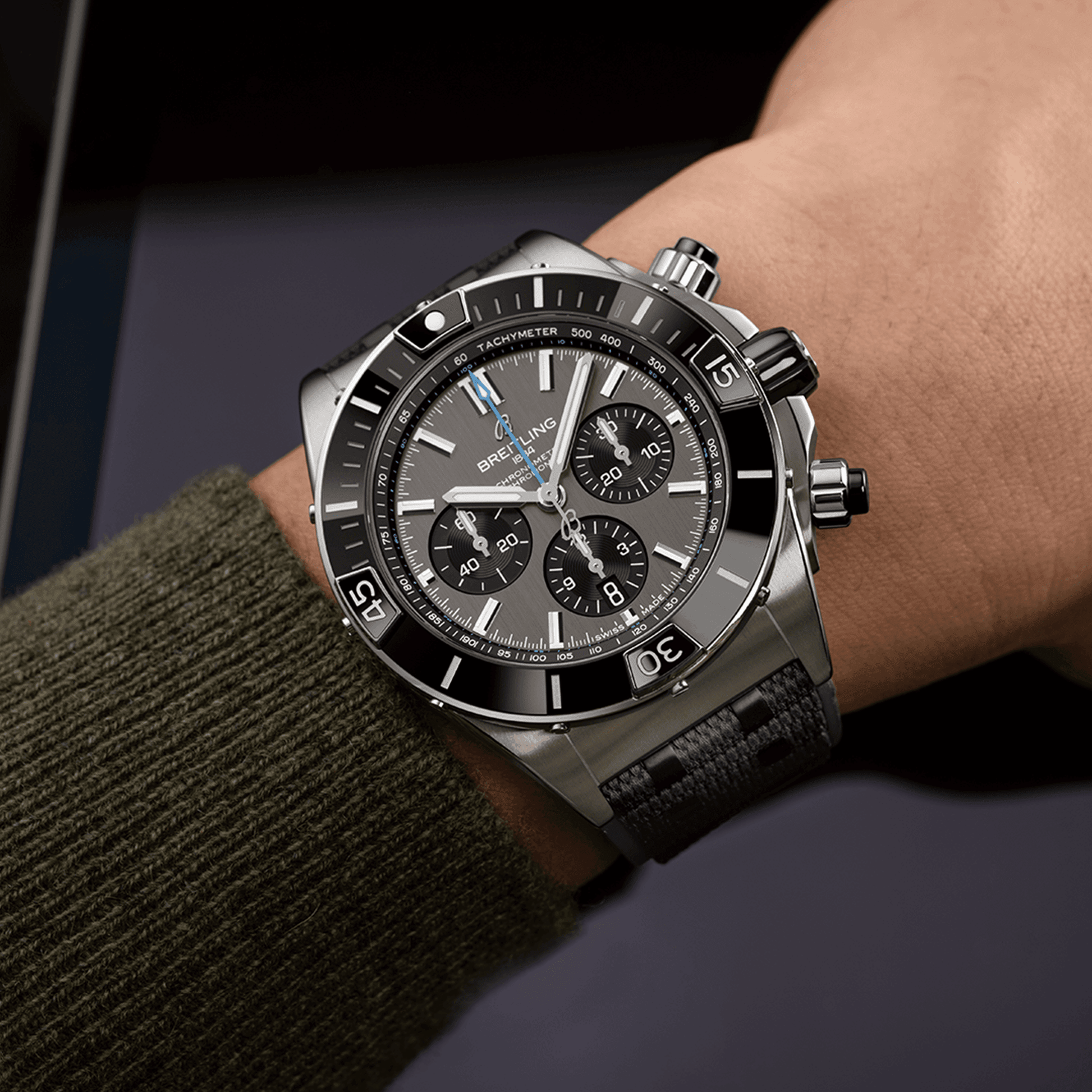 Breitling Super Chronomat B01 44, Titanium and Ceramic, Ref# EB0136251M1S1, Unworn 2024, Watch on Hand