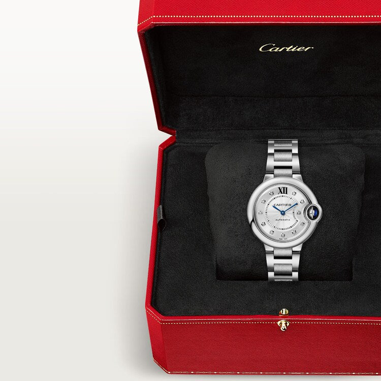 Unworn Cartier Ballon Bleu de Cartier, Stainless Steel and Diamonds, 33mm, Ref# W4BB0021, Watch in box