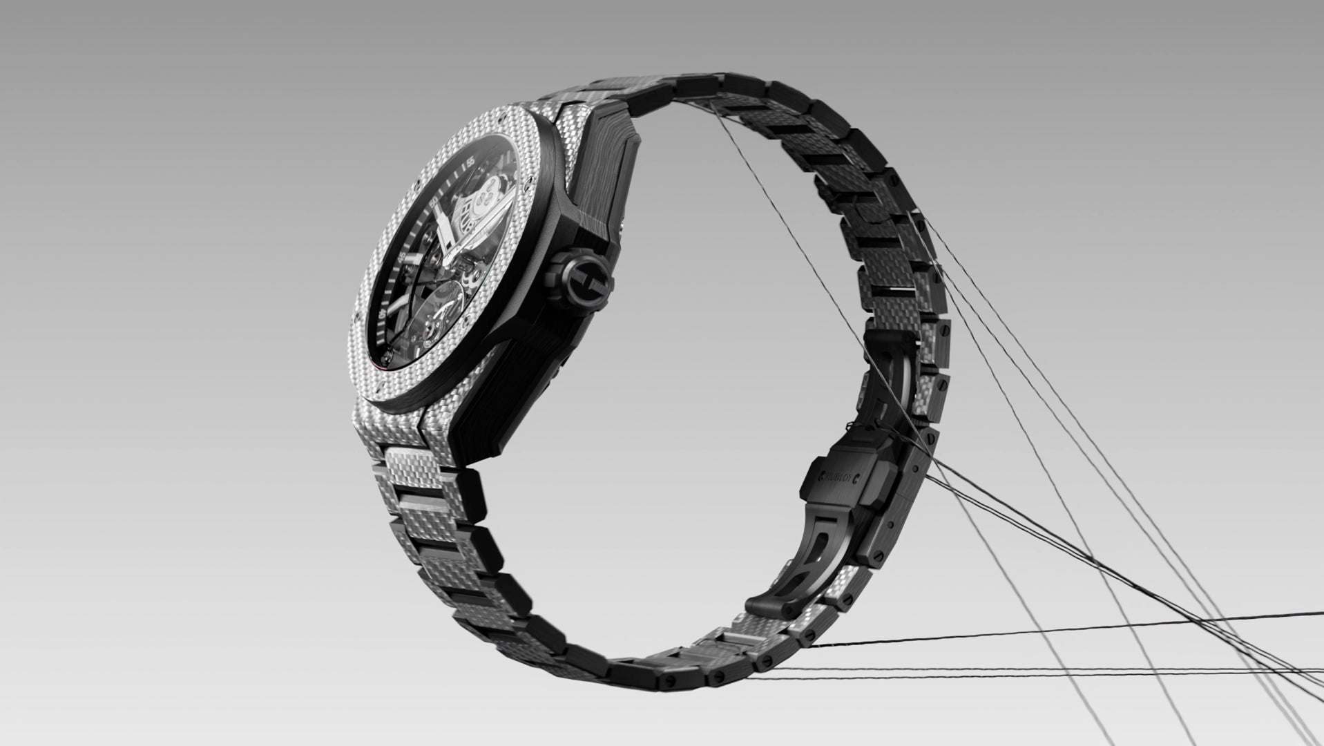Hublot Big Bang Integrated Tourbillon Full Carbon, 43mm, Carbon Fiber and Texalium® Upper Layer, Ref# 455.YS.0170.YS,  Side 1