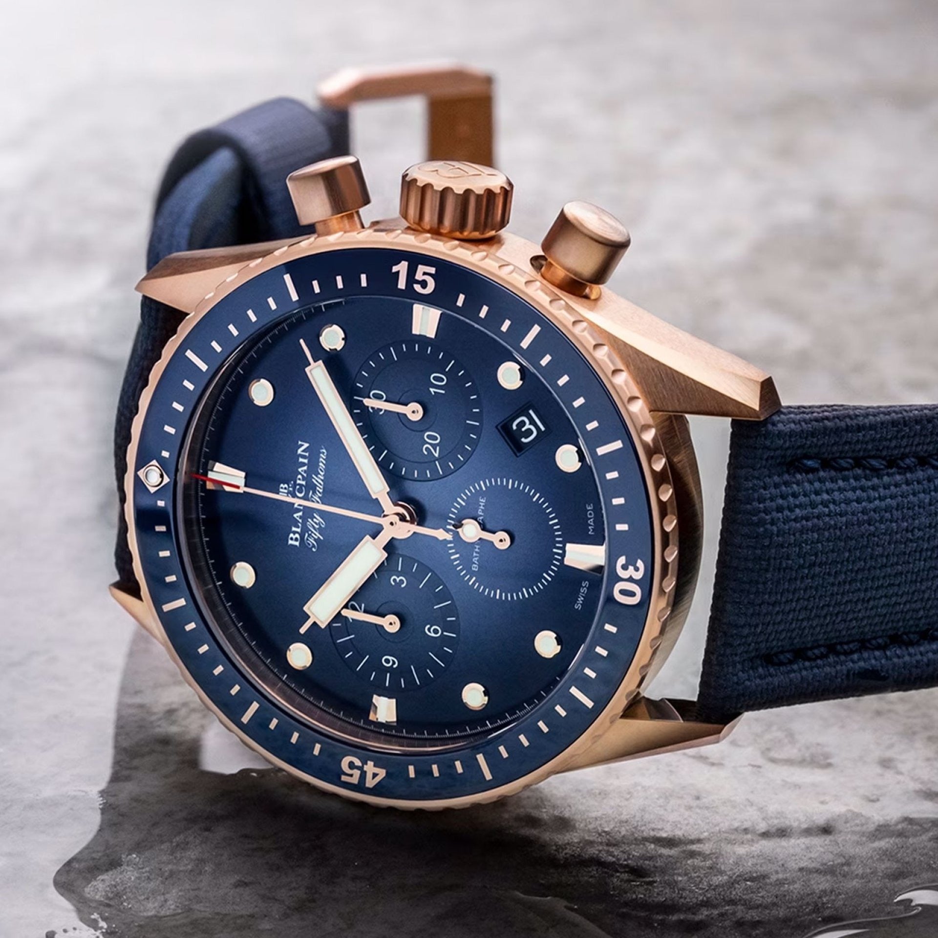 Unworn Blancpain Fifty Fathoms Bathyscaphe Chronographe Flyback, 18k Red Gold, 43mm, Ref# 5200-3640-O52A, Main view 2