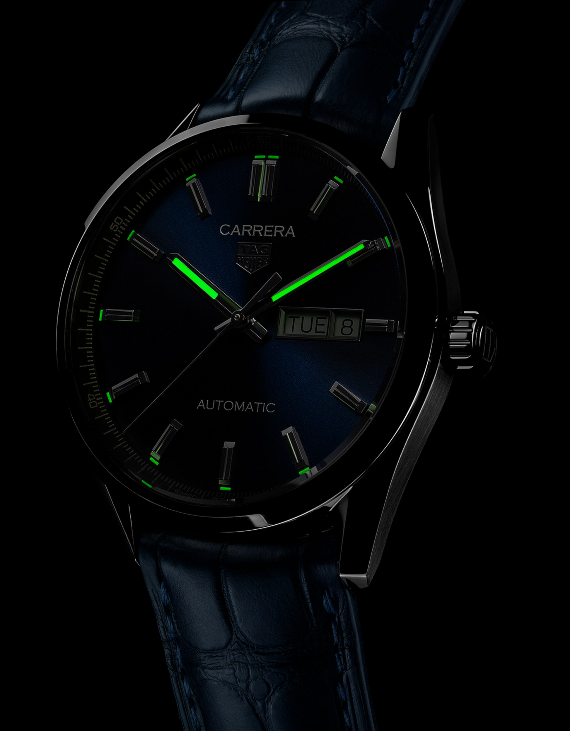 TAG Heuer Carrera Calibre 5 Day-Date, Stainless Steel, 41mm, Ref# WBN2012.FC6502, Luminous