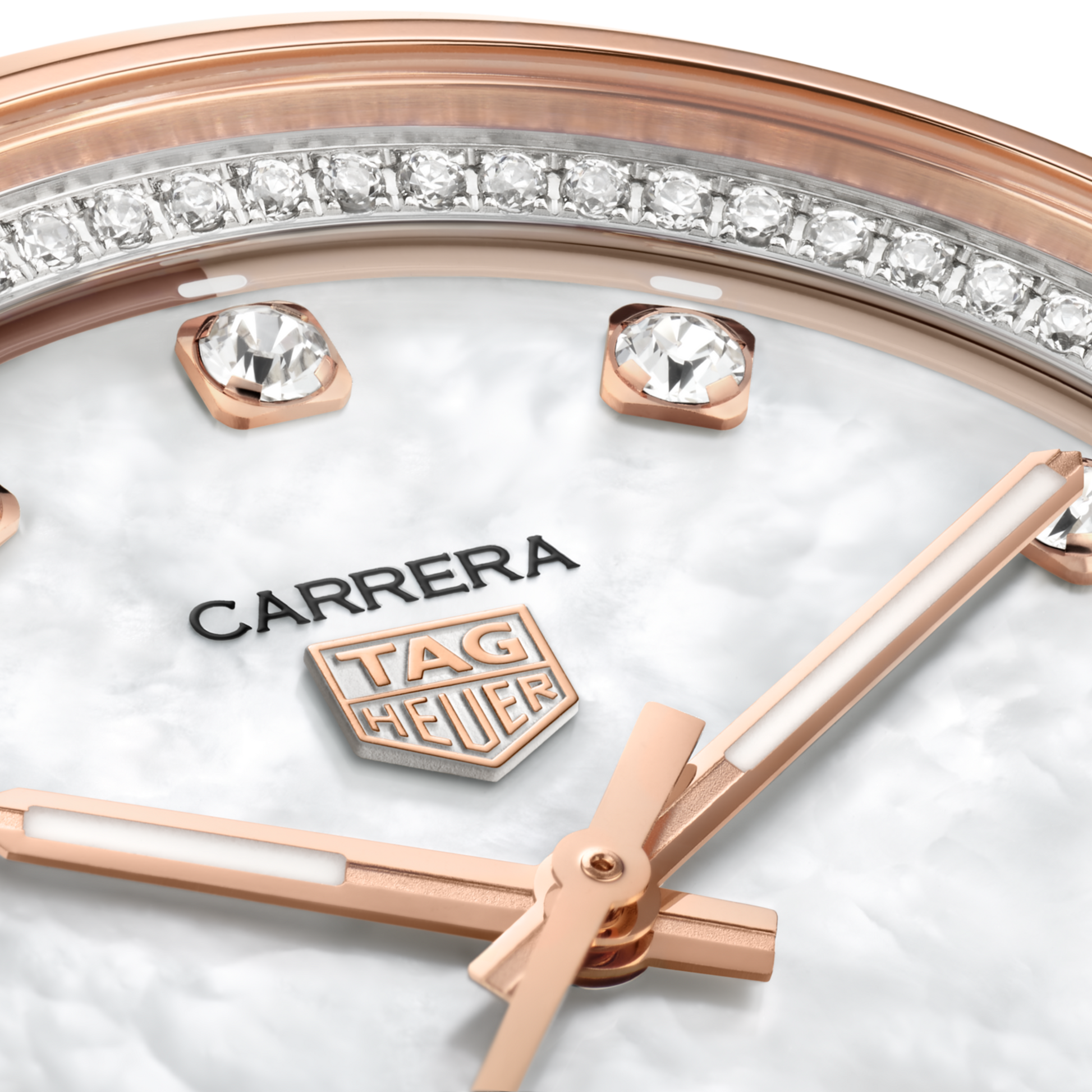TAG Heuer Carrera Calibre 7 Date, Stainless Steel and 18k Rose Gold set with Diamonds, 36mm, Ref# WBN2351.BD0000, Hands and Markers