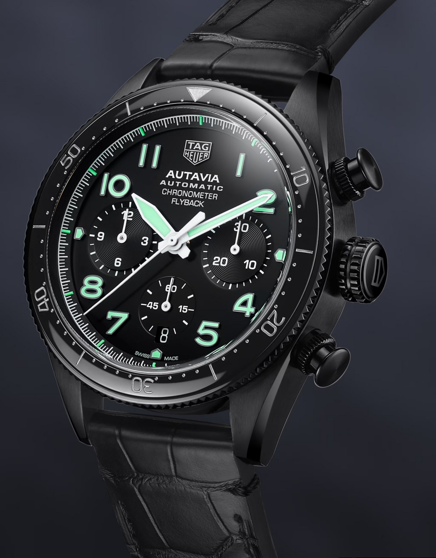 TAG Heuer Autavia Flyback Chronometer, 42 mm, Black DLC Stainless Steel and ceramic, Ref# CBE511C.FC8280, Main vew