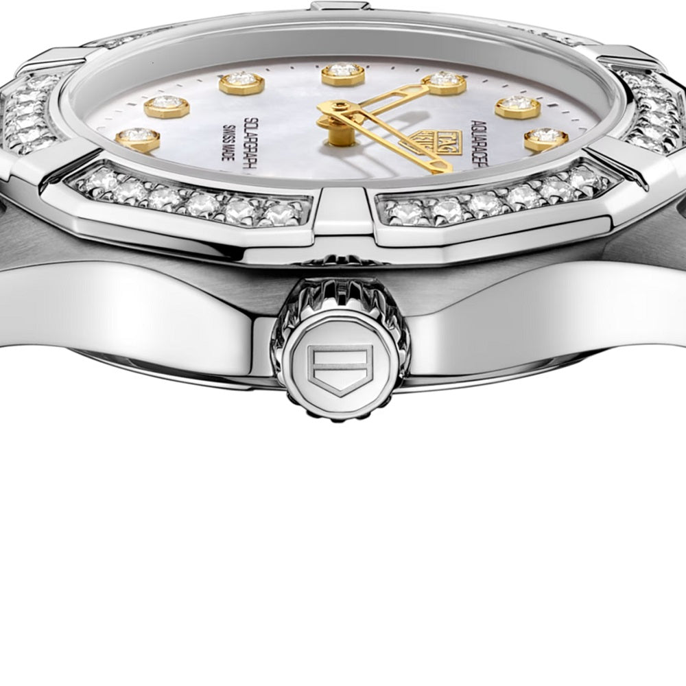 TAG Heuer Aquaracer Professional 100 Solargraph, Stainless Steel and Diamonds set, Solar Quartz, 28 mm, Ref# WBP141J.BA0049, Crown