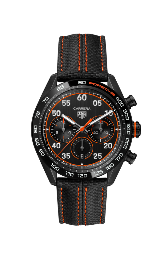 TAG Heuer Carrera Chronograph x Porsche Orange Racing Special Edition, DLC-coated Stainless Steel, 44mm, Ref# CBN2A1M.FC6526