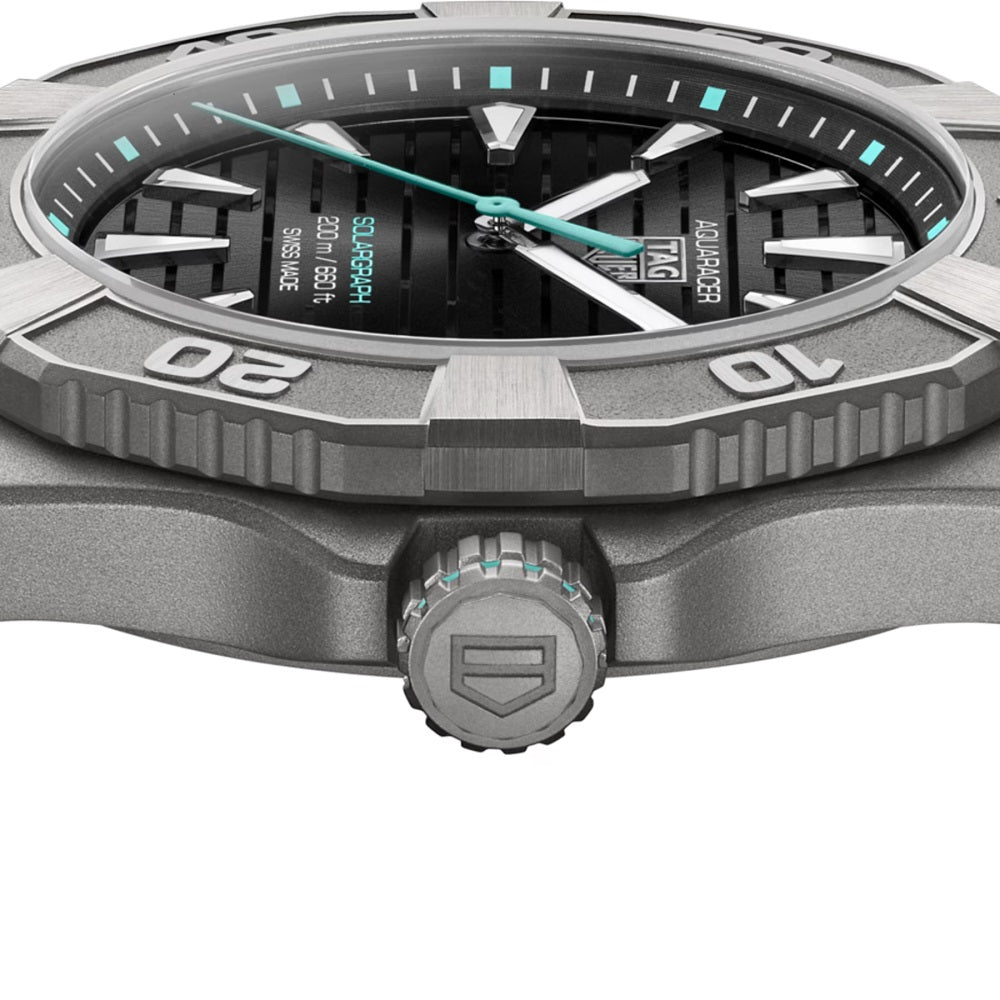 TAG Heuer Aquaracer Professional 200 Solargraph, Solar Quartz, Titanium, 40mm, Ref# WBP1184.BF0008, Crown