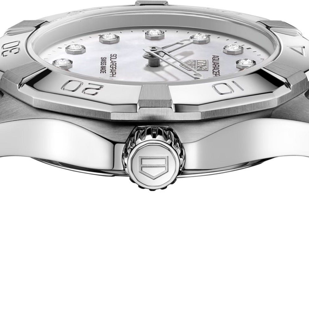 TAG Heuer Aquaracer Professional 100 Solargraph, Stainless Steel and Diamonds set, Solar Quartz, 28 mm, Ref# WBP141H.BA0049, Crown