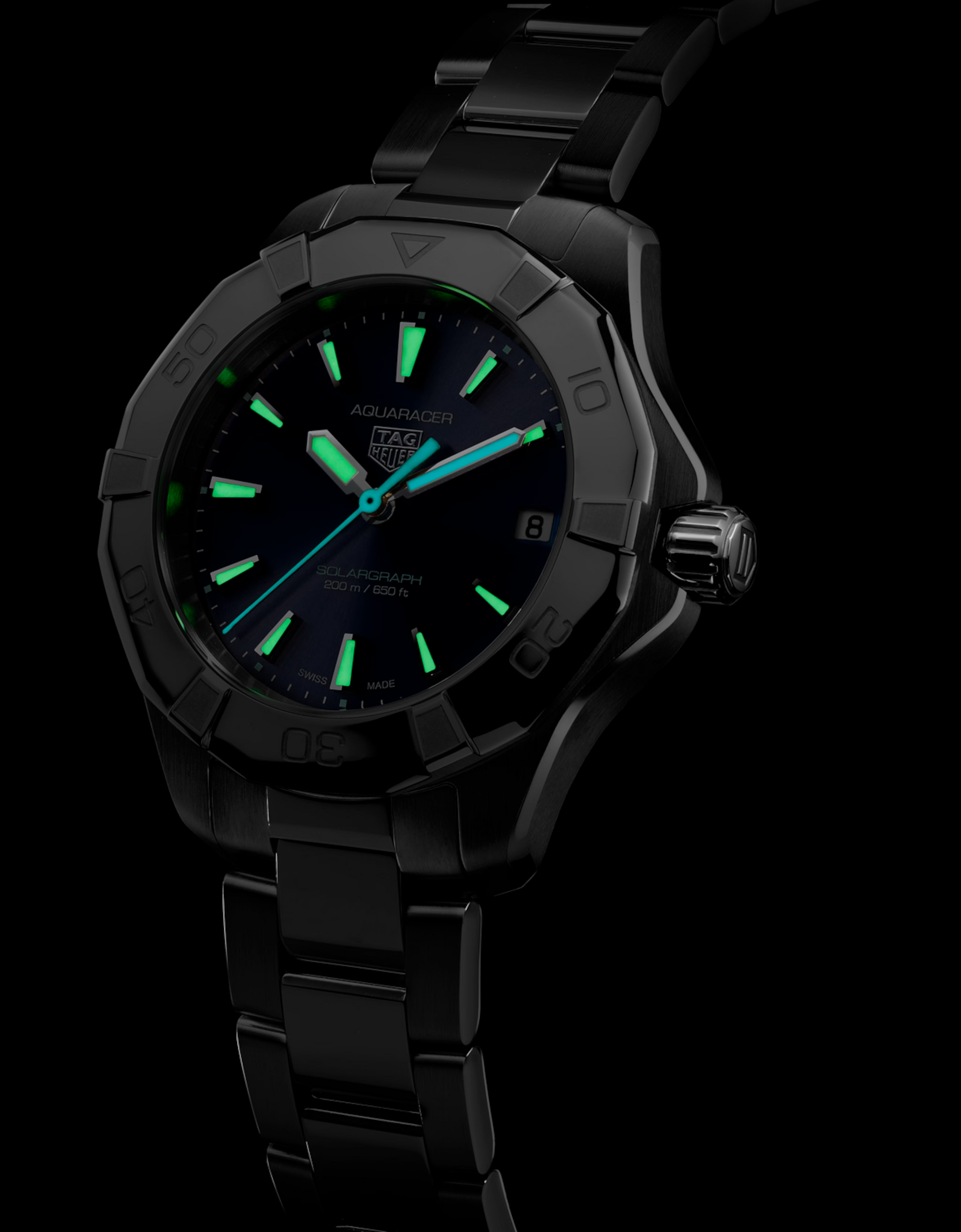 TAG Heuer Aquaracer Professional 200 Solargraph, Stainless Steel, 34mm, Ref# WBP1311.BA0005, Luminous